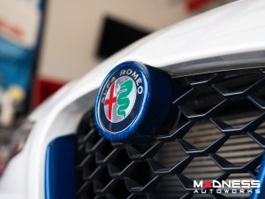 Alfa Romeo Giulia Front V Shield Grill Frame + Emblem Frame Kit - Carbon Fiber - QV Model - Blue Candy Alfa Romeo Giulia Front V Shield Grill Frame + Emblem Frame Kit - Carbon Fiber - QV Model - Blue Candy